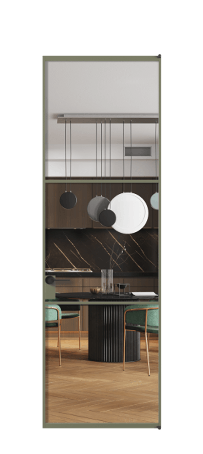 Алюминиевая дверь АЛПЛ040.03 Алюминий оливковый тёмный Прозрачное стекло "Crystal Vision", калёное, 6 мм Цена 23842760  | Volhovec