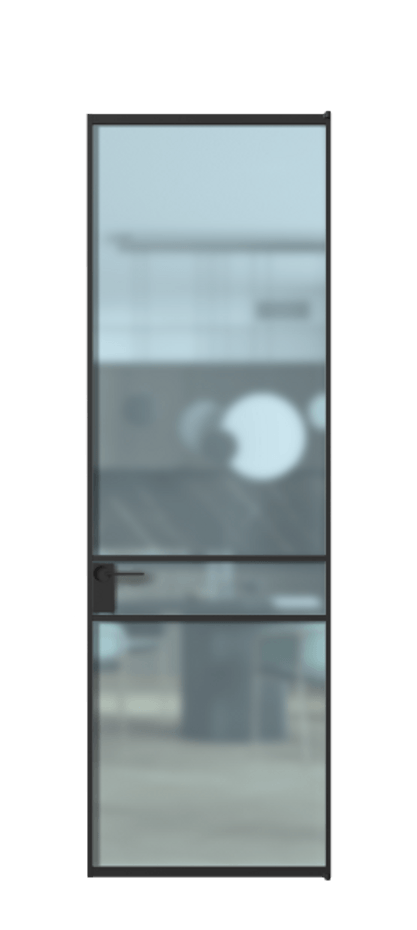 Алюминиевая дверь АЛПЛ040.02 Алюминий Черный Сатинированное голубое стекло, триплекс Цена 115420  | Volhovec