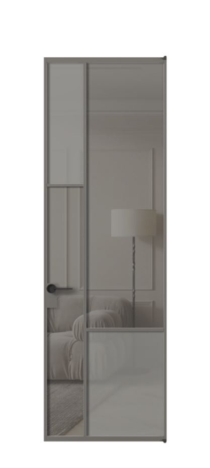 Межкомнатная дверь Mosaic АЛПЛ041.13 Алюминий классический серый Сатинированное серое стекло, триплекс, 6 мм + Прозрачное серое стекло, триплекс, 6 мм Цена 25937720 so'm | Volhovec