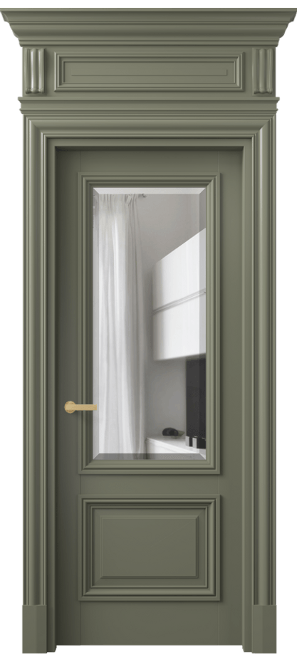 Межкомнатная дверь Антик 7302 Матовый оливковый тёмный Прозрачное стекло с фацетом Цена 162309 ₽ | Volhovec