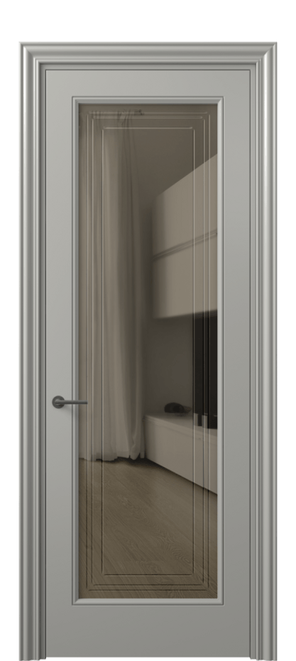 Межкомнатная дверь Маскот 8400 Матовый нейтральный серый Прозрачное бронзовое стекло с гравировкой "Грани", триплекс Цена 66824 ₽ | Volhovec