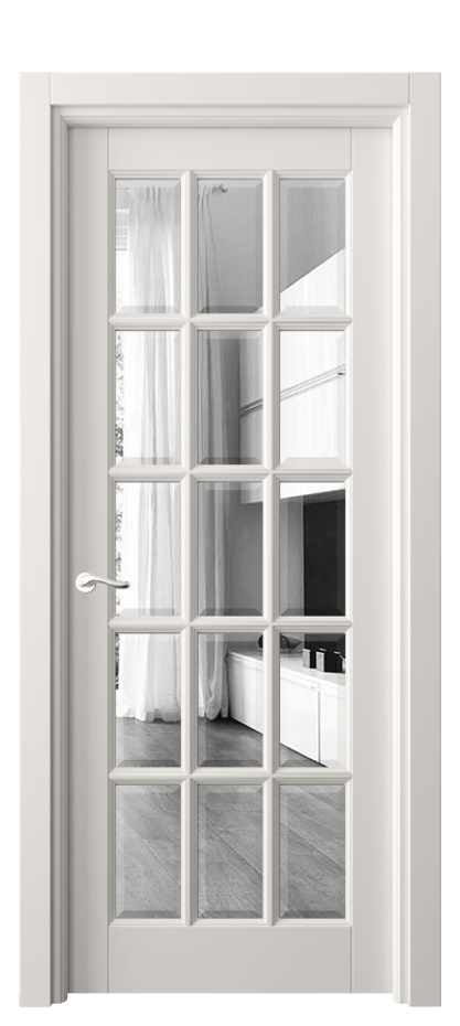 Межкомнатная дверь Lignum 0708 Бук пудровый белый Двустороннее зеркало с фацетом, триплекс, 8 мм Цена 94239 ₽ | Volhovec