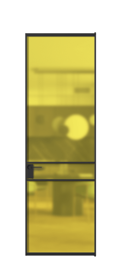 Алюминиевая дверь АЛПЛ040.02 Алюминий Черный Сатинированное жёлтое стекло, триплекс Цена 115420  | Volhovec