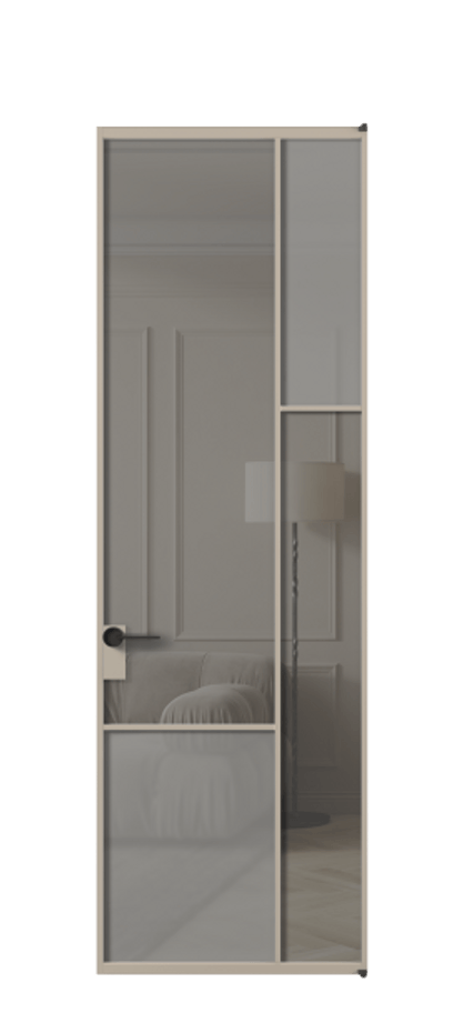 Межкомнатная дверь Mosaic АЛПЛ041.12 Алюминий бисквитный Сатинированное серое стекло, триплекс, 6 мм + Прозрачное серое стекло, триплекс, 6 мм Цена 25937720 so'm | Volhovec