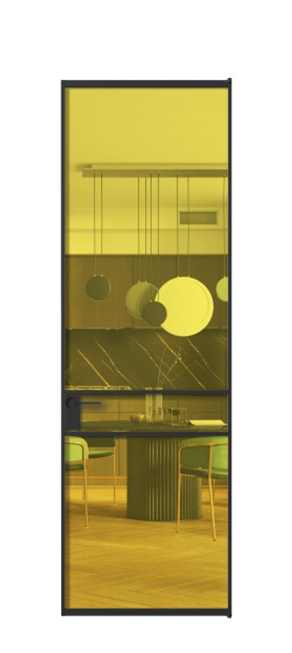 Алюминиевая дверь АЛПЛ040.02 Алюминий Черный Прозрачное жёлтое стекло, триплекс Цена 115420  | Volhovec