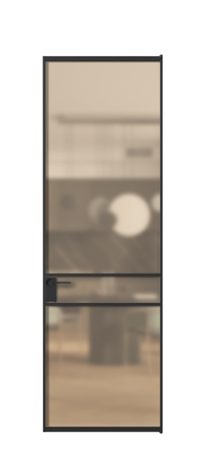 Алюминиевая дверь АЛПЛ040.02 Алюминий Черный Сатинированное оранжевое стекло, триплекс Цена 115420  | Volhovec