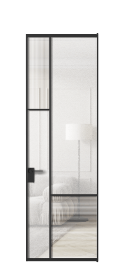 Межкомнатная дверь Мозаик АЛПЛ041.13 Алюминий Черный Рифлёное стекло "Дюна", триплекс, 6 мм + Фактурное стекло "Лёд", триплекс Цена 168070 ₽ | Volhovec