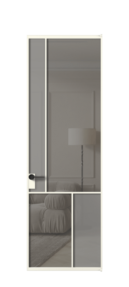 Межкомнатная дверь Mosaic АЛПЛ041.20 Алюминий жемчужный Сатинированное серое стекло, триплекс, 6 мм + Прозрачное серое стекло, триплекс, 6 мм Цена 25937720 so'm | Volhovec