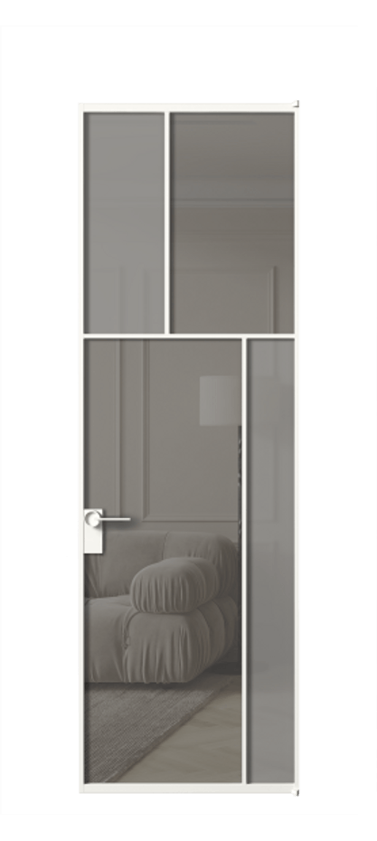 Межкомнатная дверь Mosaic АЛПЛ041.23 Алюминий Белый Сатинированное серое стекло, триплекс, 6 мм + Прозрачное серое стекло, триплекс, 6 мм Цена 25044520 so'm | Volhovec