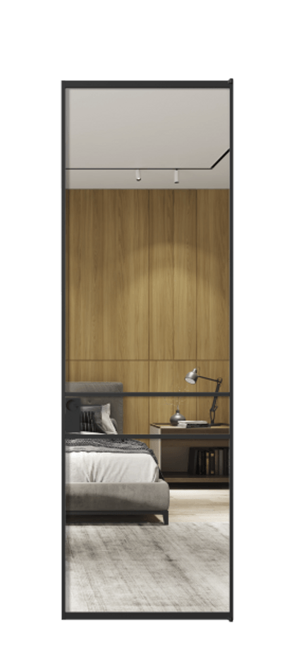 Алюминиевая дверь АЛПЛ040.02 Алюминий Черный Двустороннее зеркало, триплекс , триплекс 6 мм Цена 115420  | Volhovec