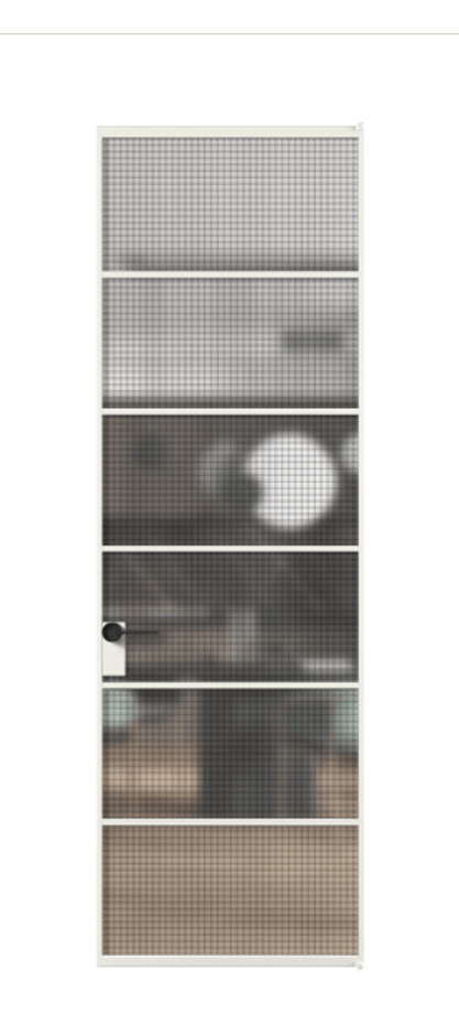 Алюминиевая дверь АЛПЛ040.04 Алюминий светло-серый Декоративное стекло с сеткой "Mesh silver", триплекс, 6 мм Цена 121772  | Volhovec