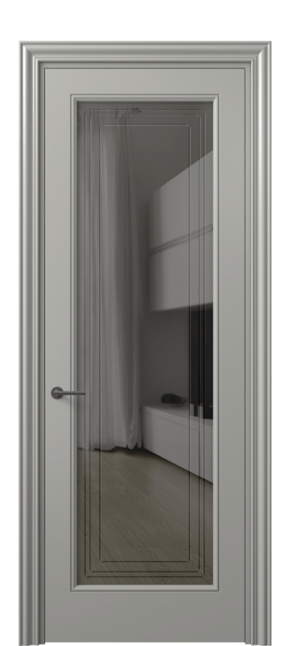 Межкомнатная дверь Маскот 8400 Матовый нейтральный серый Прозрачное серое стекло с гравировкой "Грани", триплекс Цена 66824 ₽ | Volhovec