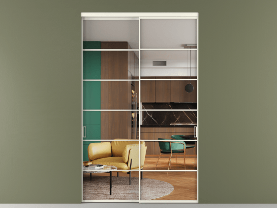 Перегородка Formato внутри проёма 2 створки АЛПР 040.04 Алюминий жемчужный Прозрачное стекло "Crystal Vision", калёное Цена 493900 ₽  | Volhovec