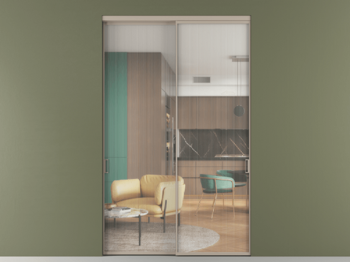 Перегородка Formato внутри проёма двустворчатая АЛПР 040.01 Алюминий бисквитный Рифлёное стекло "Moru", триплекс, 8 мм. Цена 202900 ₽ 1. Полотно 2 шт. (800/2100 мм)
2. Комплект установки раздвижной системы
3. Базовый комплект фурнитуры
4.Ручка RONDO. Фабрика дверей Волховец 8 (800) 551 43 19 Перегородка Formato внутри проёма двустворчатая АЛПР 040.01 Алюминий бисквитный Рифлёное стекло "Moru", триплекс, 8 мм Цена 202900 ₽ | Volhovec