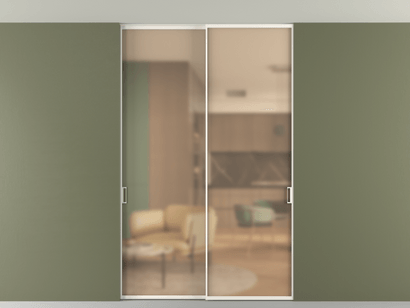 Алюминевая перегородка vn2_01 Алюминий пудровый белый Сатинированное оранжевое стекло, триплекс, 6мм. Цвет Алюминий пудровый белый. Материал Алюминий в эмали. Коллекция Перегородка Formato внутри проёма двустворчатая со скрытым креплением в потолок. Картинка.