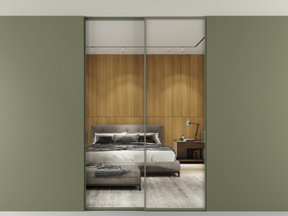 Алюминевая перегородка АЛПР 040.01_АОТ_Зеркало триплекс_new. Цвет Алюминий оливковый тёмный. Материал Алюминий в эмали. Коллекция Перегородка Formato внутри проёма двустворчатая со скрытым креплением в потолок. Фото. Алюминевая перегородка АЛПР 040.01_АОТ_Зеркало триплекс_new. Цвет Алюминий оливковый тёмный. Материал Алюминий в эмали. Коллекция Перегородка Formato внутри проёма двустворчатая со скрытым креплением в потолок. Картинка.