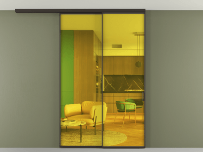 Алюминевая перегородка АЛПР 040.01_ААН_ПРОЗ ЖЕЛ_new. Цвет Алюминий антрацит. Материал Алюминий в эмали. Коллекция Перегородка Formato вдоль стены на потолок телескопик синхро 2. Картинка.