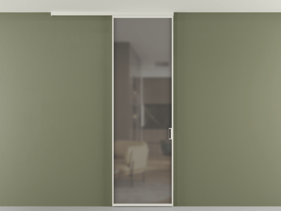 Алюминевая перегородка pv1_01 Серый сатин матовое БЕЛ. Цвет Алюминий Белый. Материал Алюминий. Коллекция Перегородка Formato вдоль стены на потолок 1 створка. Картинка.