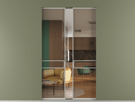 Алюминевая перегородка skr2_02_ Алюминий тёплый серый Бронза прозрачное. Цвет Алюминий тёплый серый. Материал Алюминий в эмали. Коллекция Перегородка Formato скрытый пенал 2 створки. Картинка.