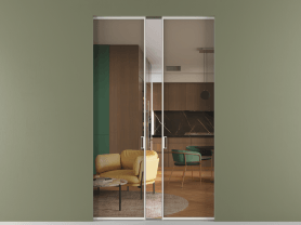 Алюминевая перегородка АЛПР 040.01 БЕЛ Бронза триплекс. Цвет Алюминий Белый. Материал Алюминий. Коллекция Перегородка Formato скрытый пенал 2 створки. Картинка.