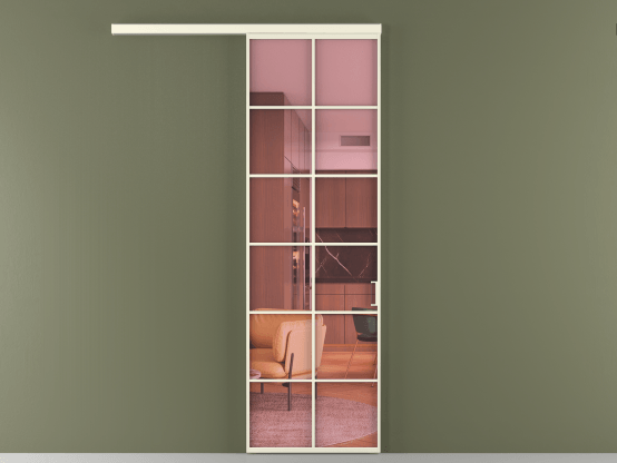 Алюминевая перегородка АЛПР 040.05_АМБ_ПРОЗ РОЗ_new. Цвет Алюминий молочно-белый. Материал Алюминий в эмали. Коллекция Перегородка Формато вдоль стены 1 створка. Картинка.