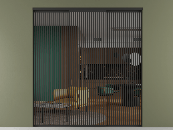 Алюминевая перегородка vn2_06 Crystalvision ЧЕР. Цвет Алюминий Черный. Материал Алюминий. Коллекция New Перегородка Formato внутри проёма 3 створки. Картинка.