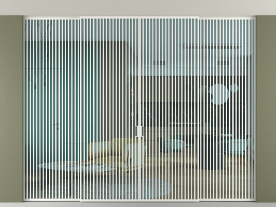 Алюминевая перегородка vn2+2_06 Алюминий светло-серый Прозрачное голубое стекло, триплекс, 6мм. Цвет Алюминий светло-серый. Материал Алюминий в эмали. Коллекция Перегородка Формато внутри проёма скрытое крепление в потолок 4 створки. Картинка.