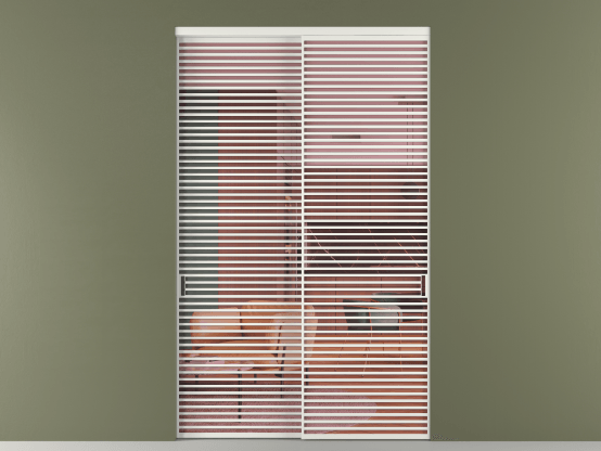 Алюминевая перегородка vn2_07_ Алюминий светло-серый Прозрачное розовое стекло, триплекс, 6мм. Цвет Алюминий светло-серый. Материал Алюминий в эмали. Коллекция Перегородка Formato внутри проёма 2 створки. Картинка.