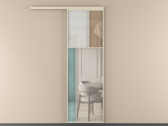 Алюминевая перегородка vd1_4 Алюминий бежево-серый Четыре стекла. Цвет Алюминий бежево-серый. Материал Алюминий в эмали. Коллекция Перегородка Mosaic вдоль стены 1 створка. Картинка.