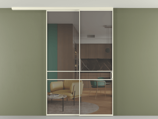 Алюминевая перегородка АЛПР 040.02_АМБ_Серый триплекс_new. Цвет Алюминий молочно-белый. Материал Алюминий в эмали. Коллекция Перегородка Формато вдоль стены на потолок 2 створки с синхронным механизмом. Фото. Алюминевая перегородка АЛПР 040.02_АМБ_Серый триплекс_new. Цвет Алюминий молочно-белый. Материал Алюминий в эмали. Коллекция Перегородка Формато вдоль стены на потолок 2 створки с синхронным механизмом. Картинка.