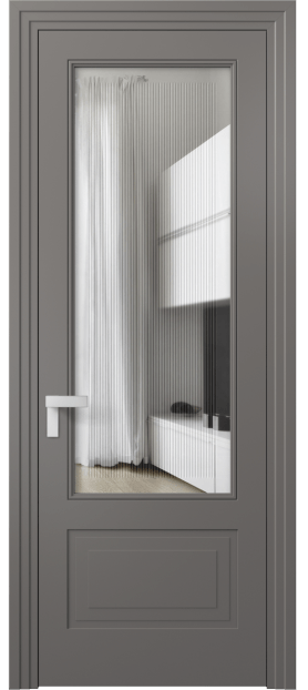 Дверь межкомнатная 8342 МКЛС Прозрачное стекло с гравировкой Rocca. Цвет Матовый классический серый. Материал Гладкая эмаль. Коллекция Рокка. Картинка.