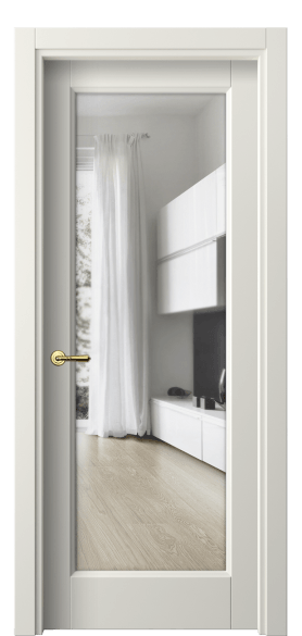 Дверь межкомнатная 1402 МЖМ Прозрачное стекло. Цвет Матовый жемчужный. Материал Гладкая эмаль. Коллекция Галант. Картинка.